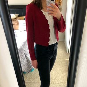 Burgundy open scallop edge blazer